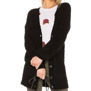 Tularosa Button-Up V Neck Boucle Cardigan Sweater Black